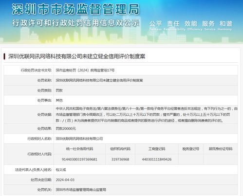 深圳優聯網訊網絡科技未建立健全信用評價制度案